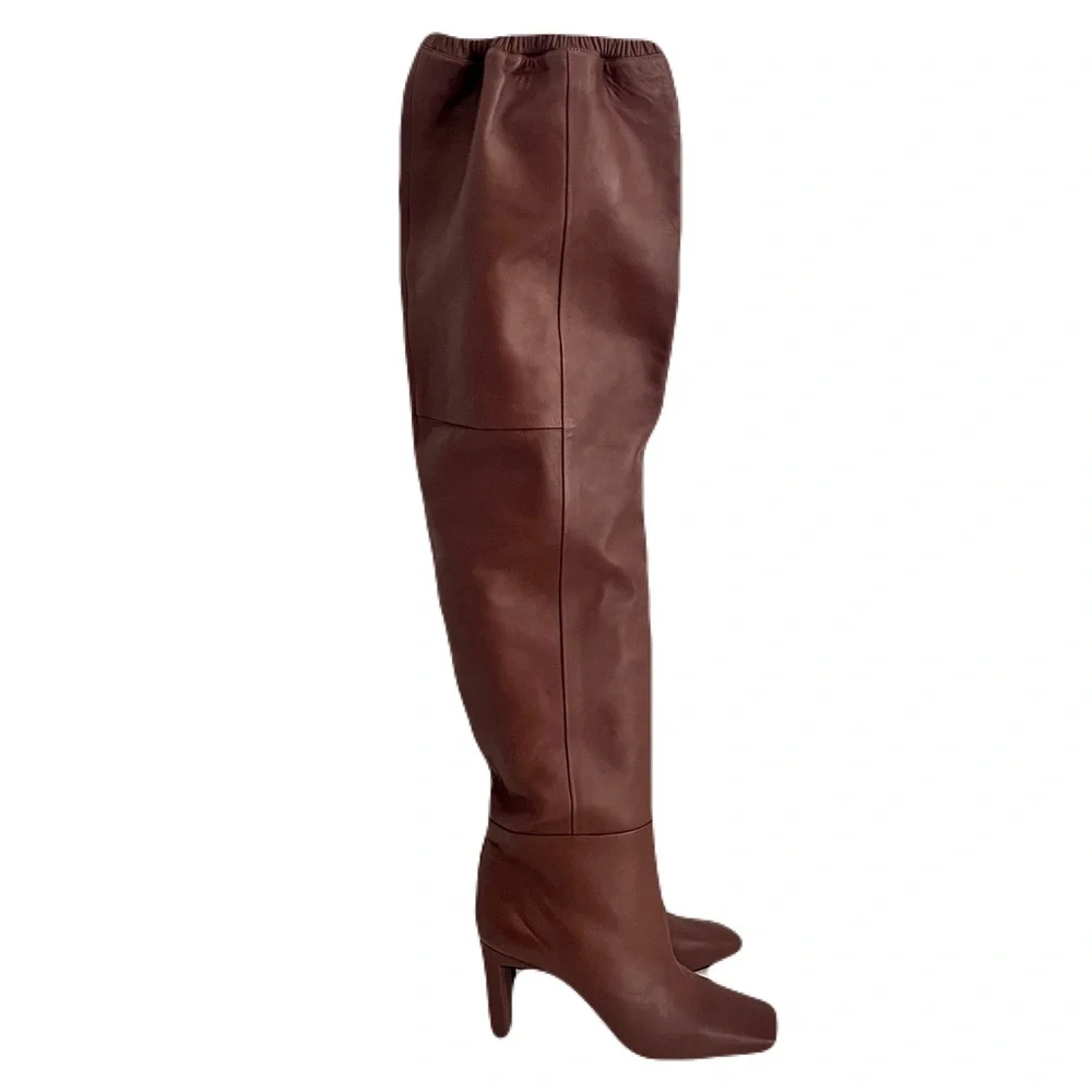 Wandler Brown Leather ‘Anne’ Over The Knee Thigh High, Heeled Boots, Size 40
